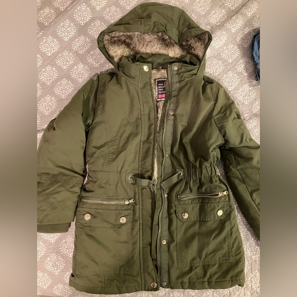 Girls size 12 Olive Green Hooded Parka by Justice